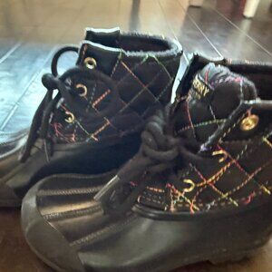 Sperry Port Lace Up Duck Boots Rainbow/Black - Toddler Size 11M